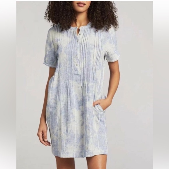 Faherty Sky Blue Tie Dye Linen Blend Shirt Dress Size Small summer beach resort - Picture 4 of 15